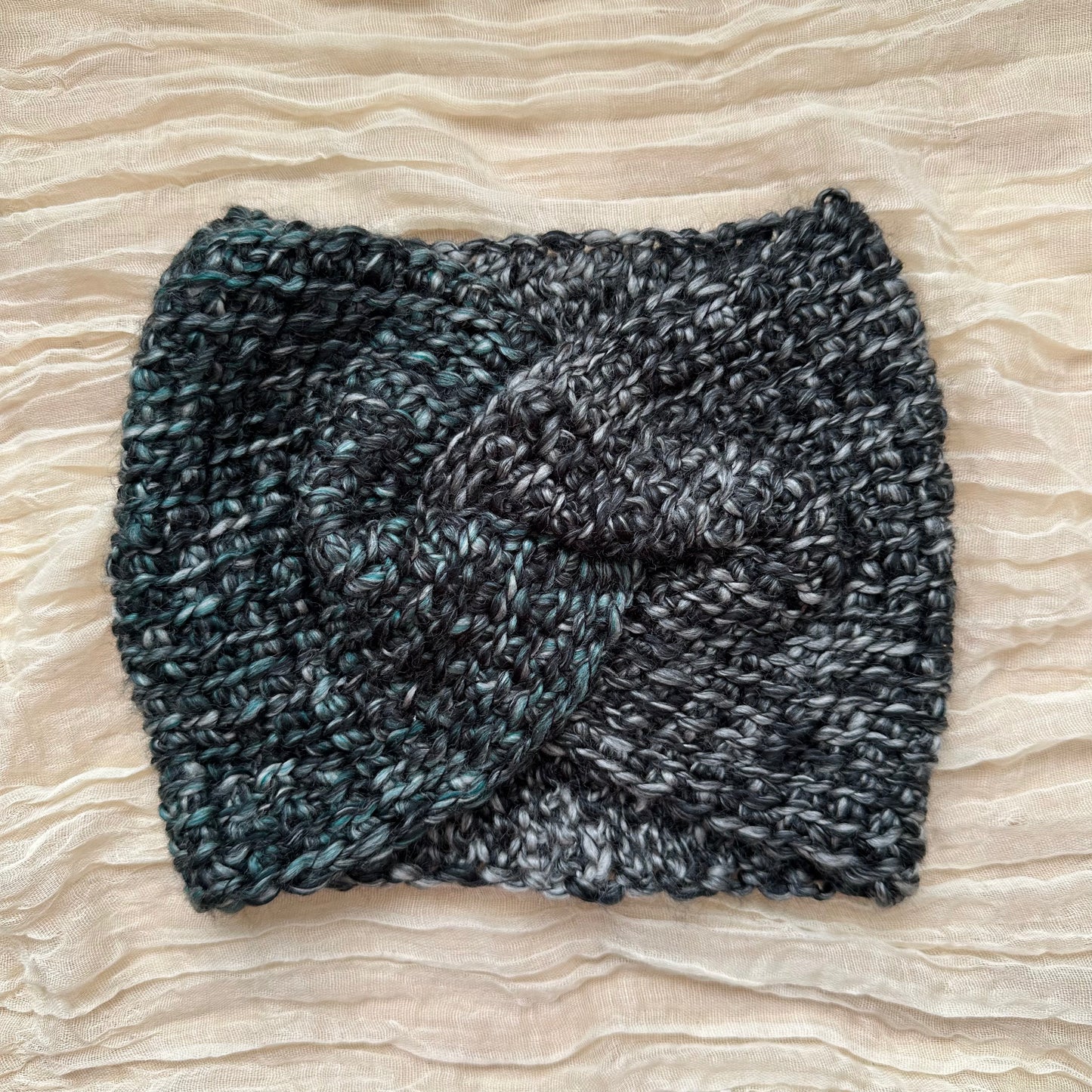woven wide twist headband - black/blue multi