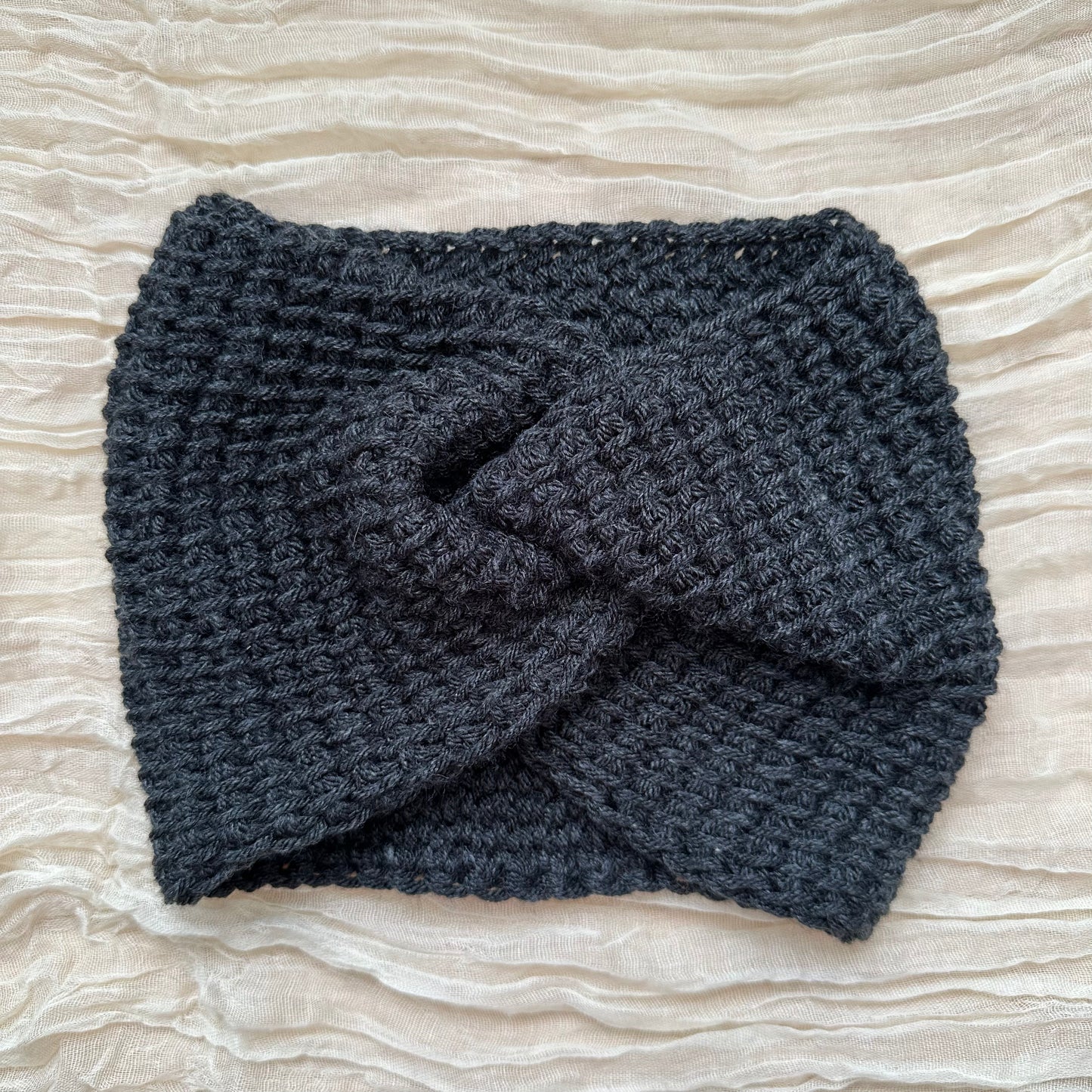 woven wide twist headband - charcoal/black