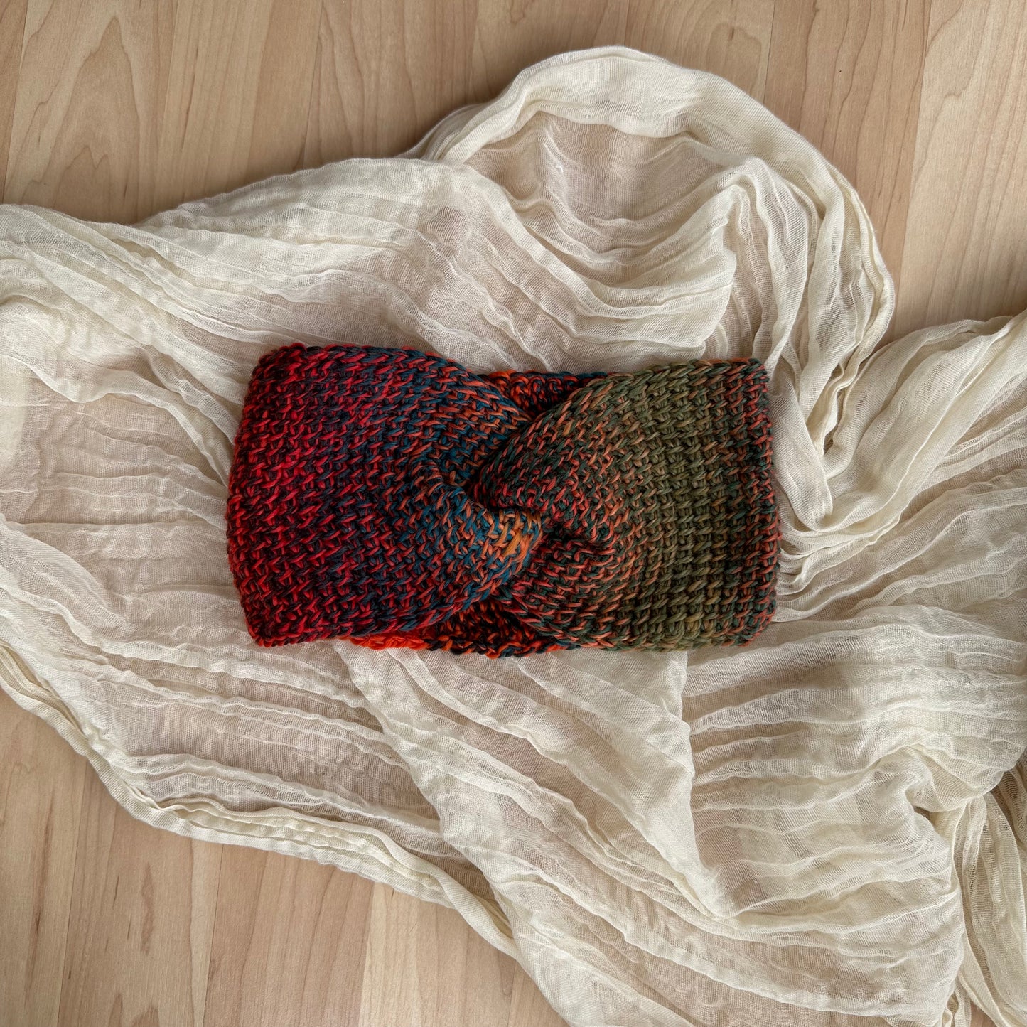 woven twist headband - red/green/blue multi